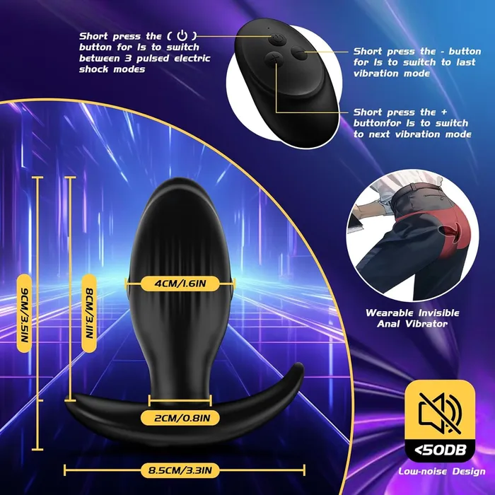 Amovibe Male Sex Toys Electrical Stimulation Butt Plug with Vibration