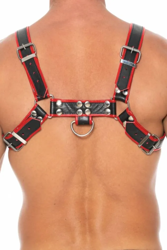 Vibrators Shots Toys Ouch by Shots Toys Premium Leather Bulldog Chest Harness BlackRed